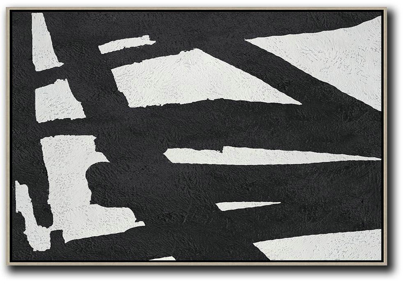 Extra Large Paintings,Hand Painted Oversized Horizontal Minimal Art On Canvas, Black And White Minimalist Painting - Canvas Wall Paintings